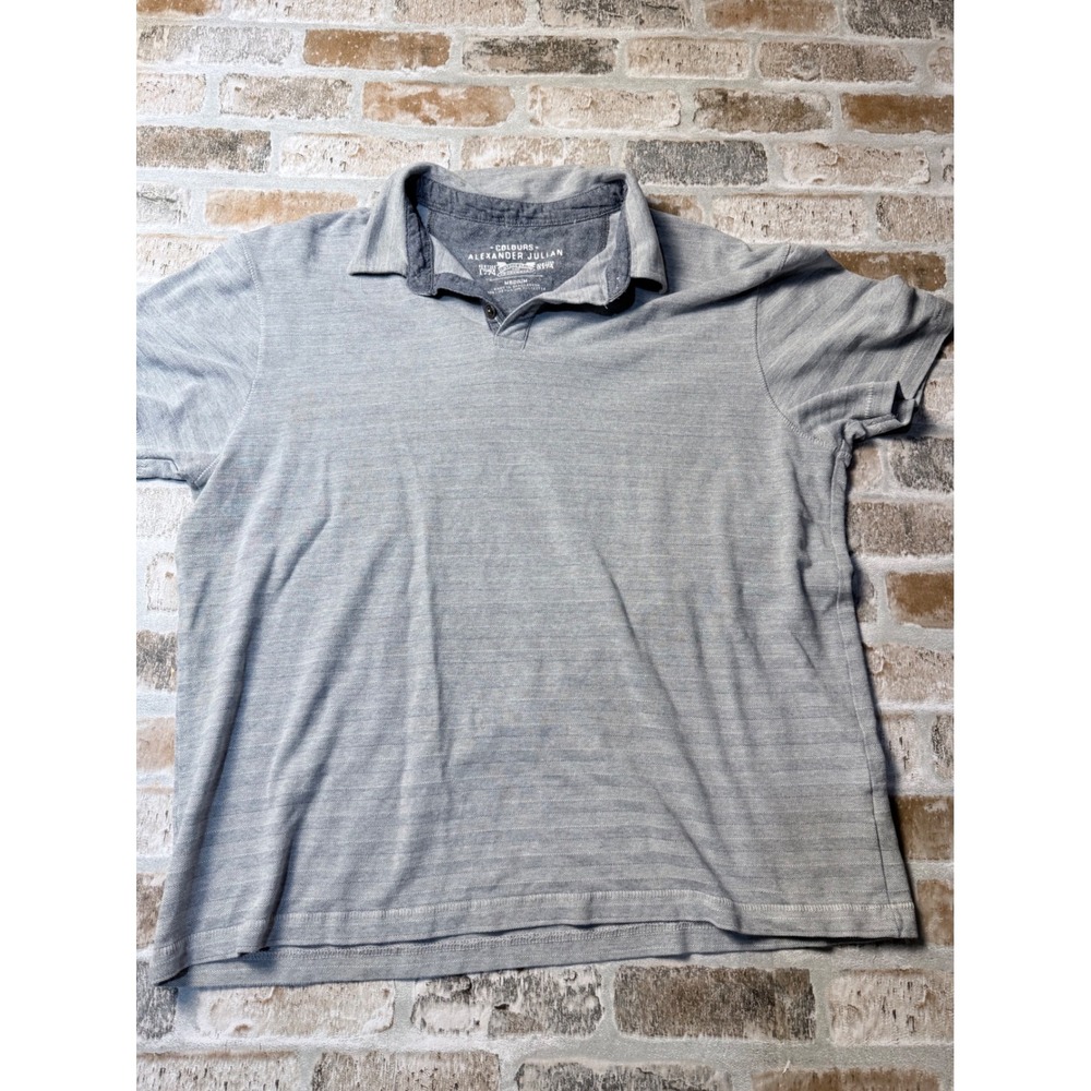 Colours Alexander Julian‎ Mens Grey Textured Stripe Polo Shirt Medium AQ9N22NAV